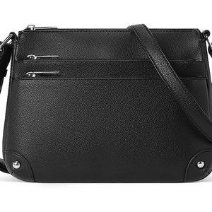 Women Black Crossbody Medium Size  Wallet Satchel Purse with Multi Zipper Pocket